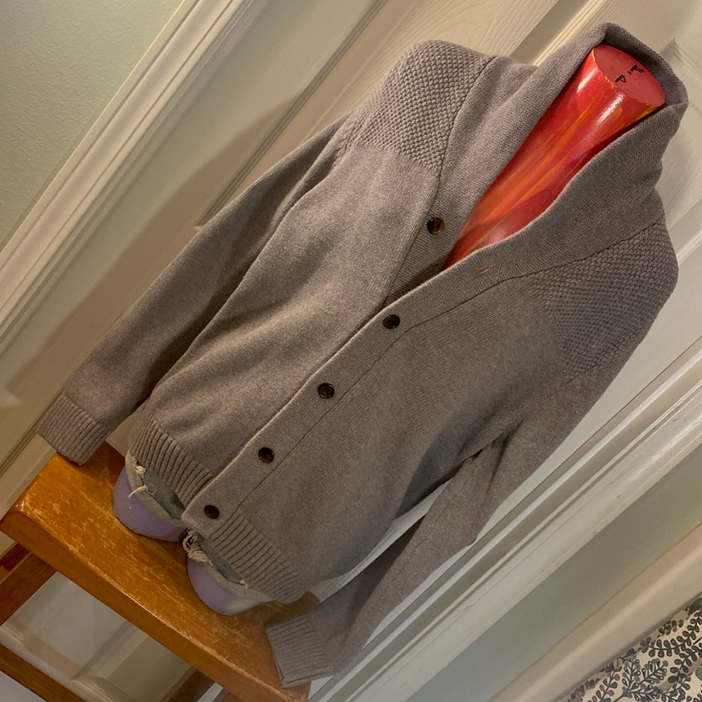 Chaps Gray Heathered Cardigan Sweater with Shawl Collar